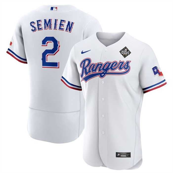 Men%27s Texas Rangers #2 Marcus Semien White 2023 World Series Flex Base Stitched Baseball Jersey Dzhi->texas rangers->MLB Jersey